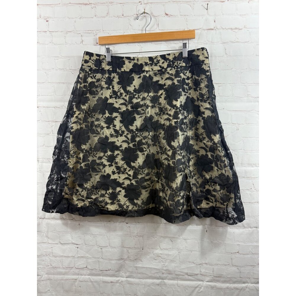 Apt 9 Skirt Womens Size 16 Black Floral Overlay Shimmery Under Flared Lined
